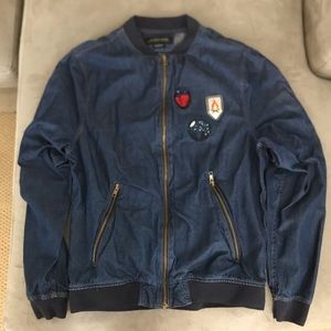 Zara Man Denim Bomber Jacket with Patches